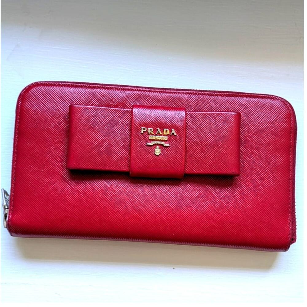 Prada Saffiano Leather Fiocco Zip-Around Wallet